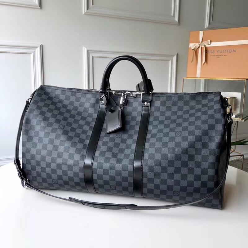 LV Backpacks and Travel Bags N41413 Black Plaid Leather